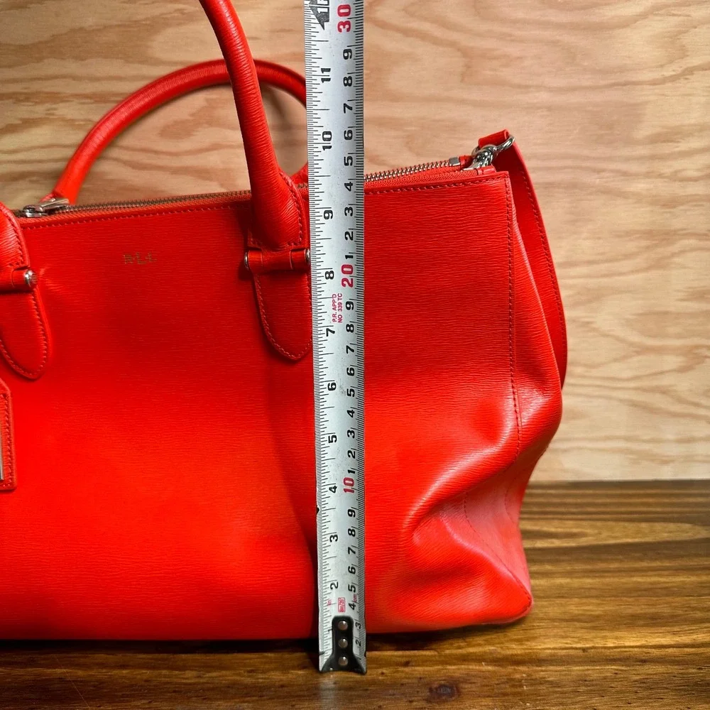 Lauren Ralph Lauren Newbury Double Zip Leather Satchel Crossbody Bag Red